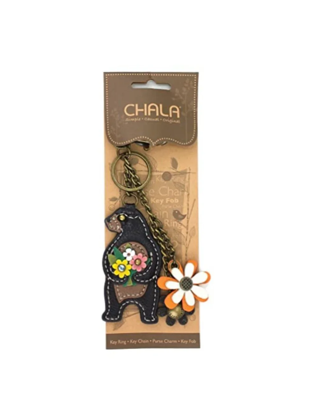 Faux Leather Floral Flower Keychain Purse Charm Key Fob